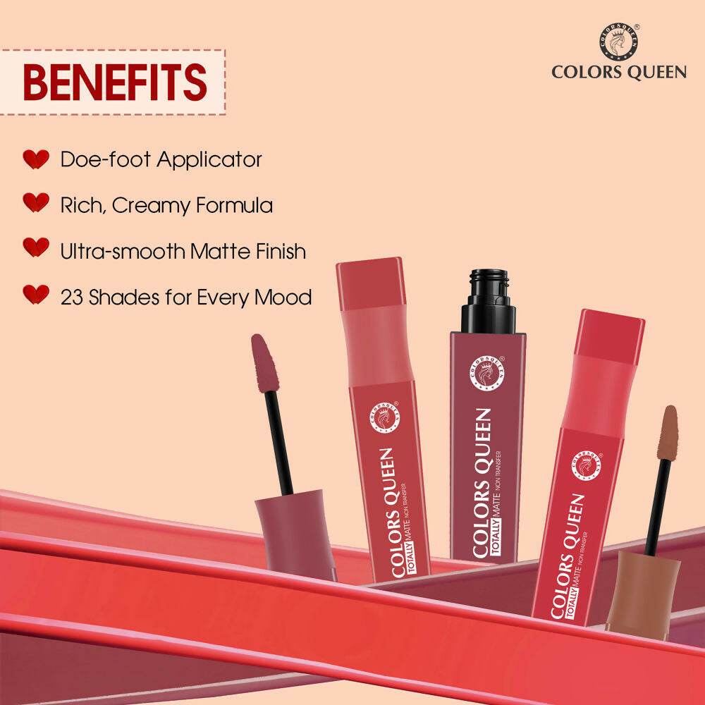 Colors Queen Totally Matte Liquid Lipstick - Retro Red | Swadesiicart