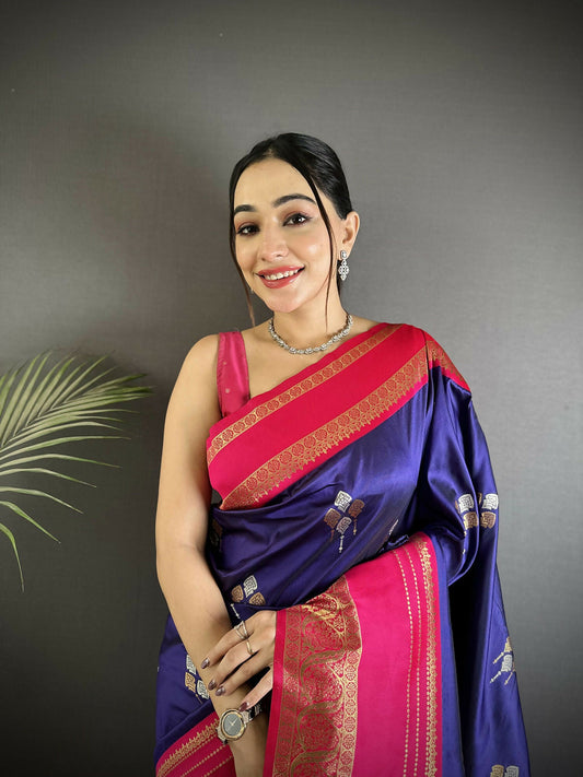 Joban Fashion Violet Banarasi Soft Silk Woven Saree | Swadesiicart