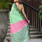 Beatitude Green Cotton Temple Border Handloom Saree