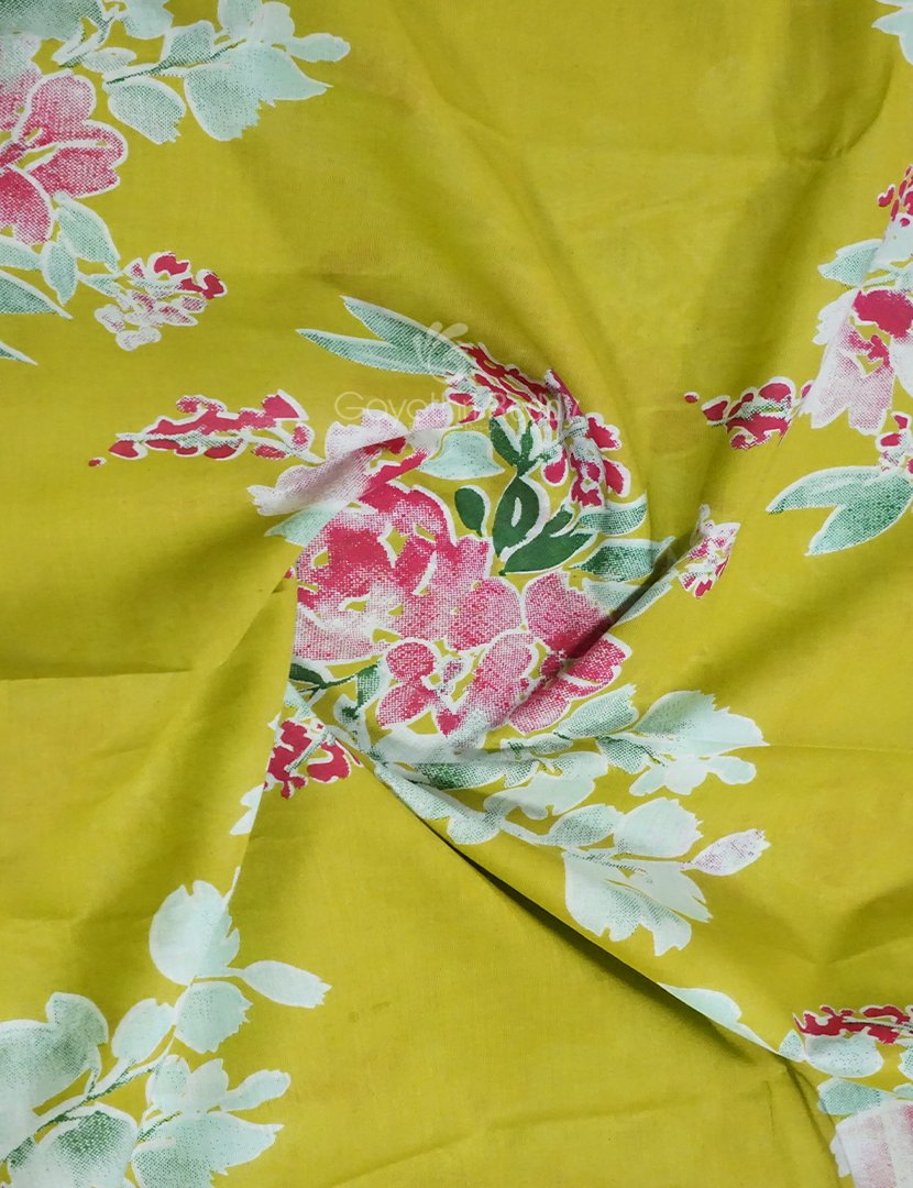 Lime Greencolour Block Print Pure Mulmul Cotton Saree By Gayathri Reddy Designer Studio | Swadesiicart