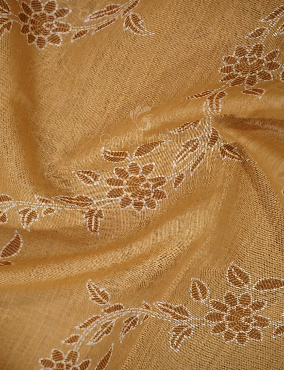 Shades of Light Mustard Colour Floral Print Semi Chanderi Saree By Gayathri Reddy Designer Studio | Swadesiicart