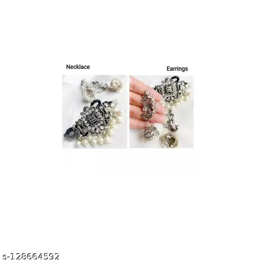 Tehzeeb Creations Women's Silver Colour Peacock Design Necklace And Earrings - Swadesiicart