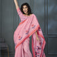 Anaita Pink Designer Weaving Handloom Linen Saree With Blouse