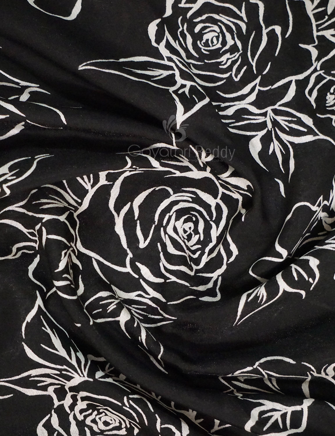 Shades of Black Floral Screen Dola Silk Saree By Gayathri Reddy Designer Studio | Swadesiicart
