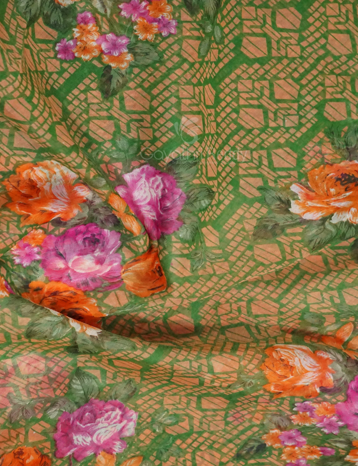 Shades of Parrot Green Colour Floral Design Semi Chanderi Saree By Gayathri Reddy Designer Studio | Swadesiicart