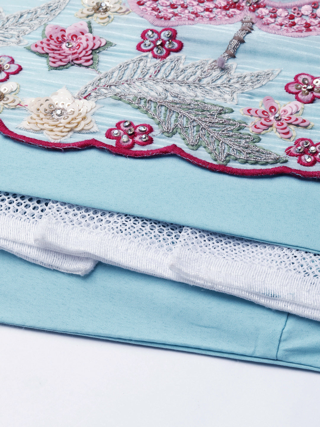 House of Panchhi Turquoise Blue Organza Sequins And Zarkan Embroidery Lehenga Choli & Dupatta | Swadesiicart