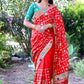 Lorenvalley Fashion Premium Red Dola Silk Embroidery and Diamond work with Jacquard Lace Border Saree - Swadesiicart