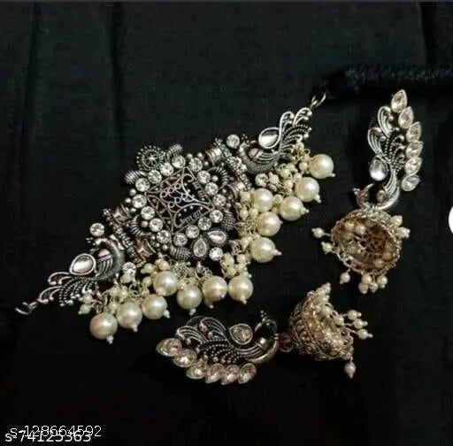 Tehzeeb Creations Women's Silver Colour Peacock Design Necklace And Earrings - Swadesiicart
