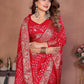 Anaita Red Handmade Bandhej Viscose Silk Saree With Blouse