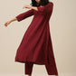 trueBrowns Ruby Wine Slub Texture Back Pleat Kurta Pant Set | Swadesiicart