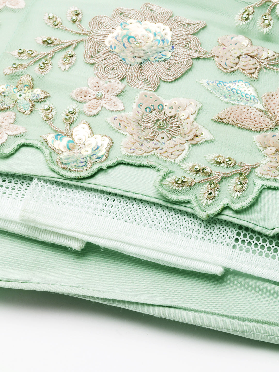 House of Panchhi Lime Green Net Sequins with heavy Zarkan embroidery Lehenga choli & Dupatta | Swadesiicart