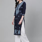 ADA Women Blue Chikankari Hand Embroidered Cotton Straight Sustainable Handloom Kurta | Swadesiicart
