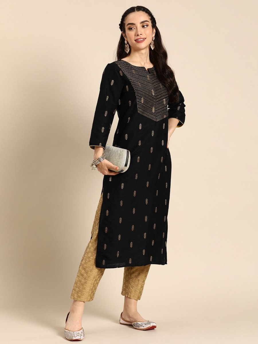 Anouk Ethnic Motifs Kantha Work Dobby Kurta - Swadesiicart