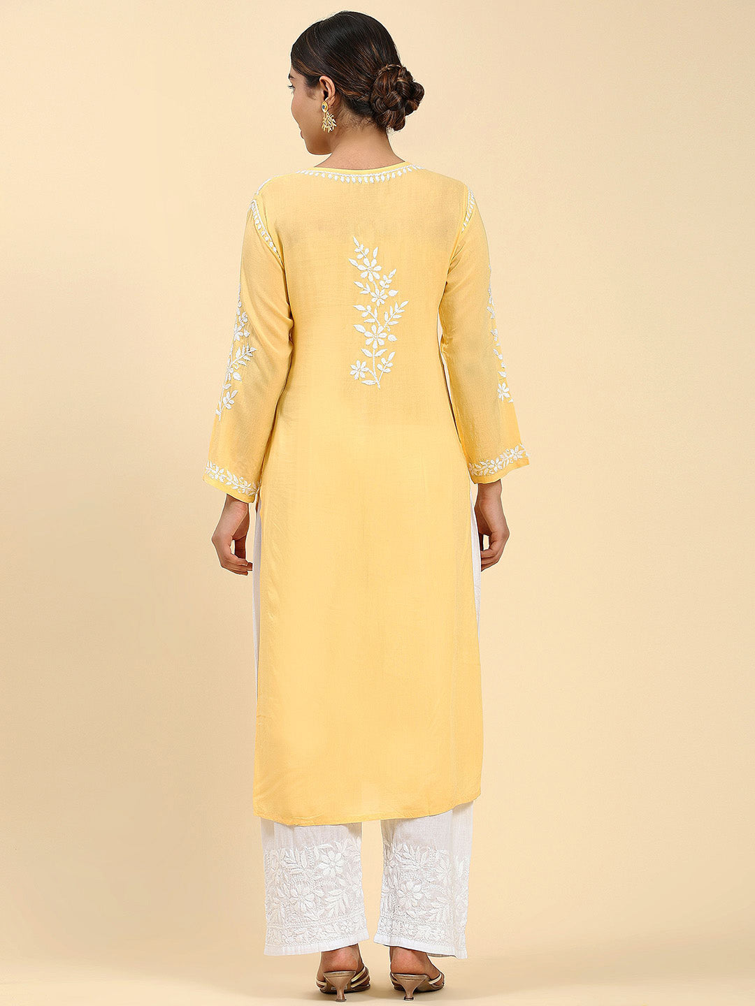 HOUSE OF KARI Ethnic Motifs Embroidered Chikankari Straight Kurta | Swadesiicart
