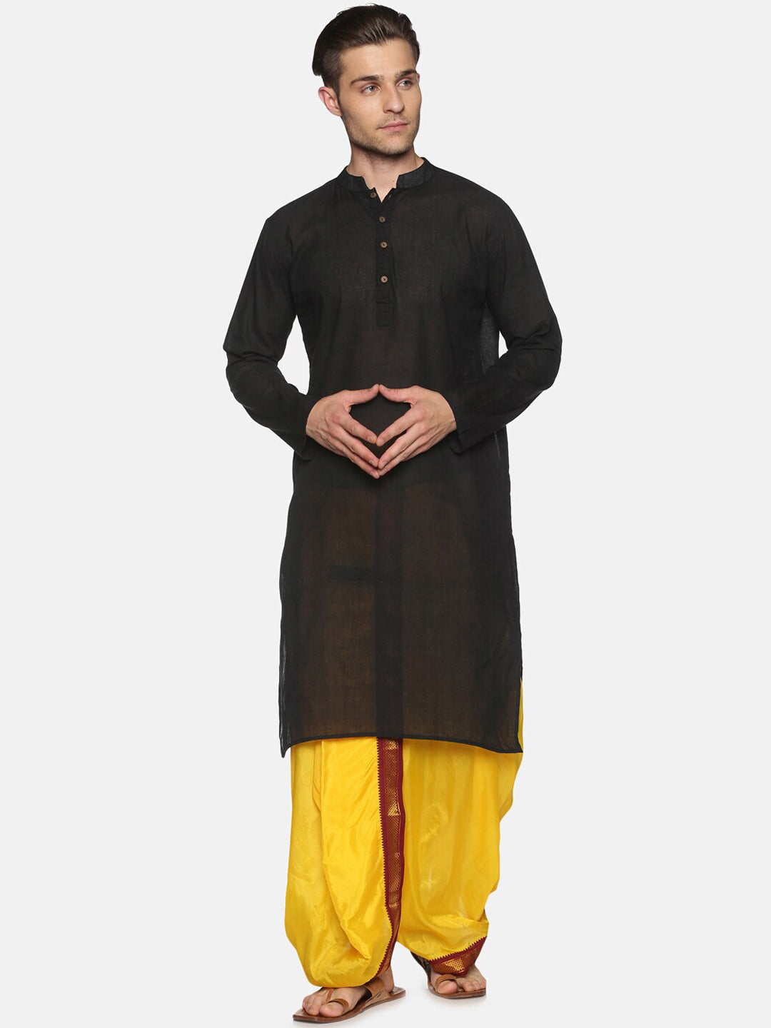 Sethukrishna Men Yellow & Red Readymade Dhoti | Swadesiicart