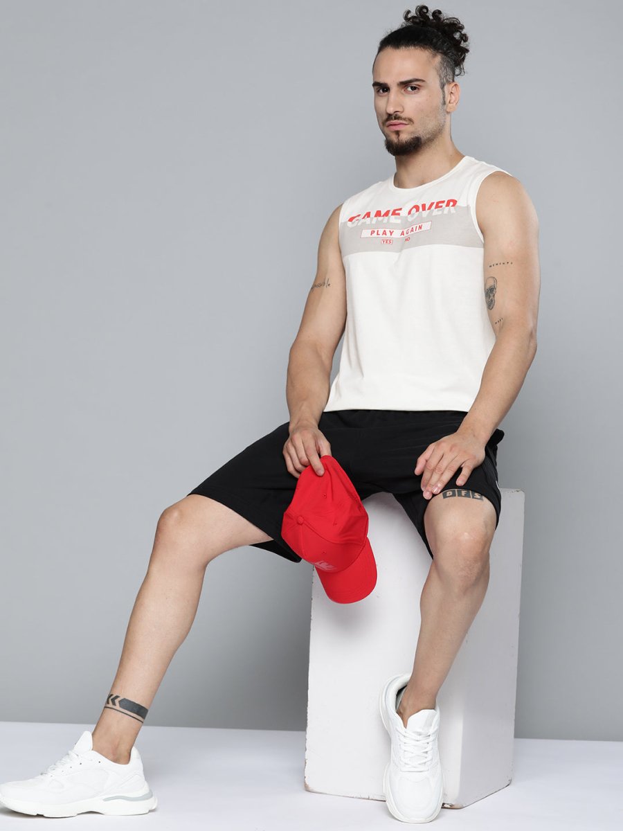 Alcis Men Off White Typography Printed Slim Fit Gym T-shirt | Swadesiicart