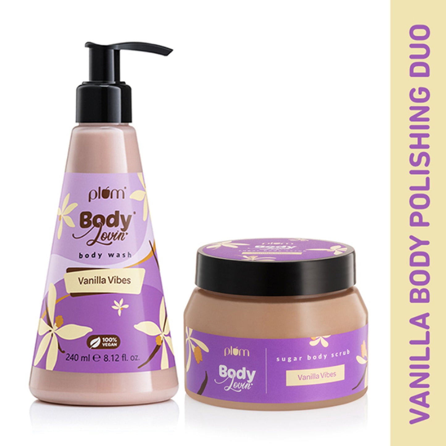 Plum BodyLovin' Vanilla Vibes Scrub & Shower Body Polishing Duo - Swadesiicart