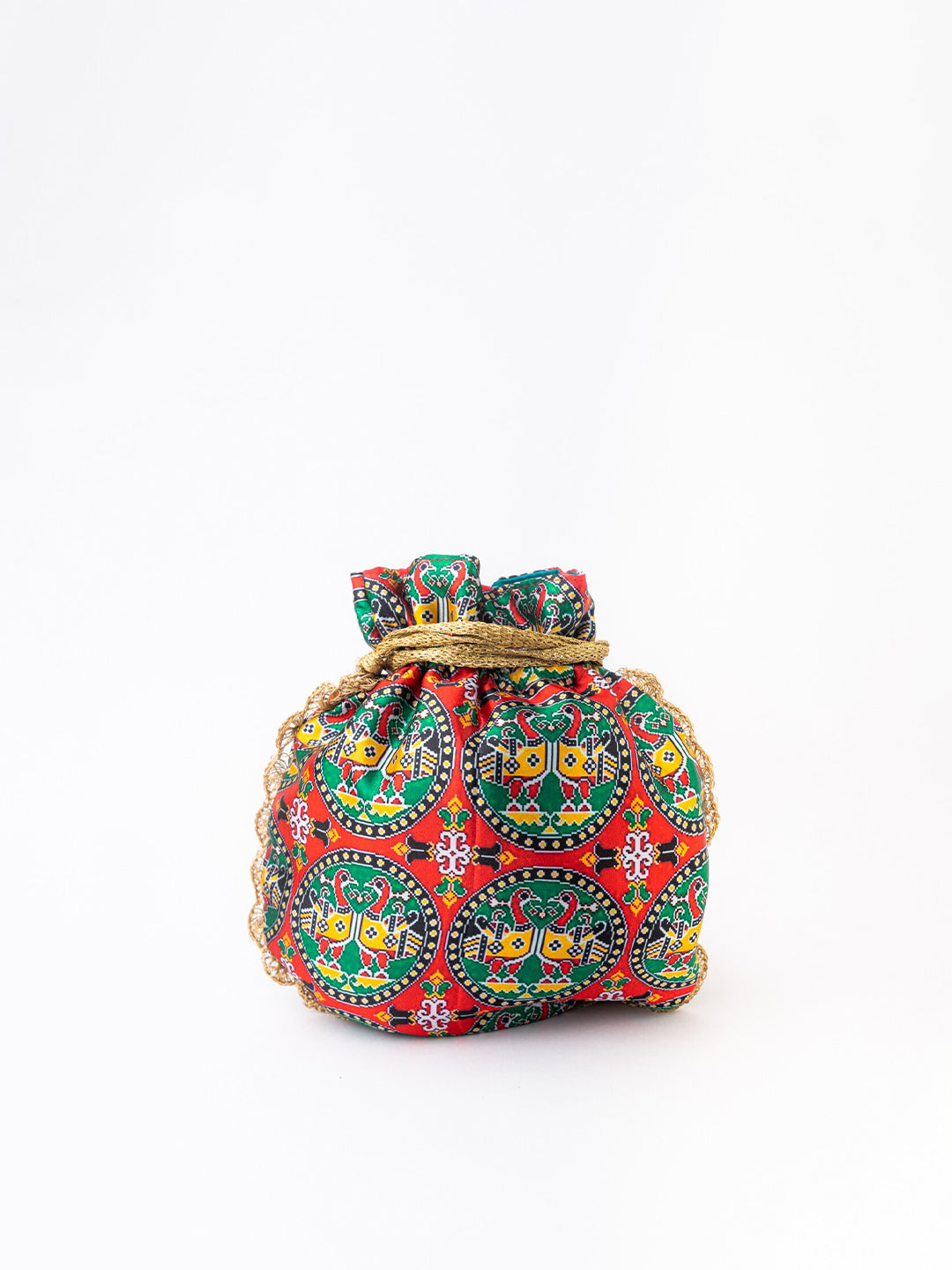 NR By Nidhi Rathi Red & Green Printed Potli Clutch - Swadesiicart