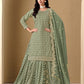 Anaita Dark Magenta Embroidered Chinon Silk Stitched Sharara Suit