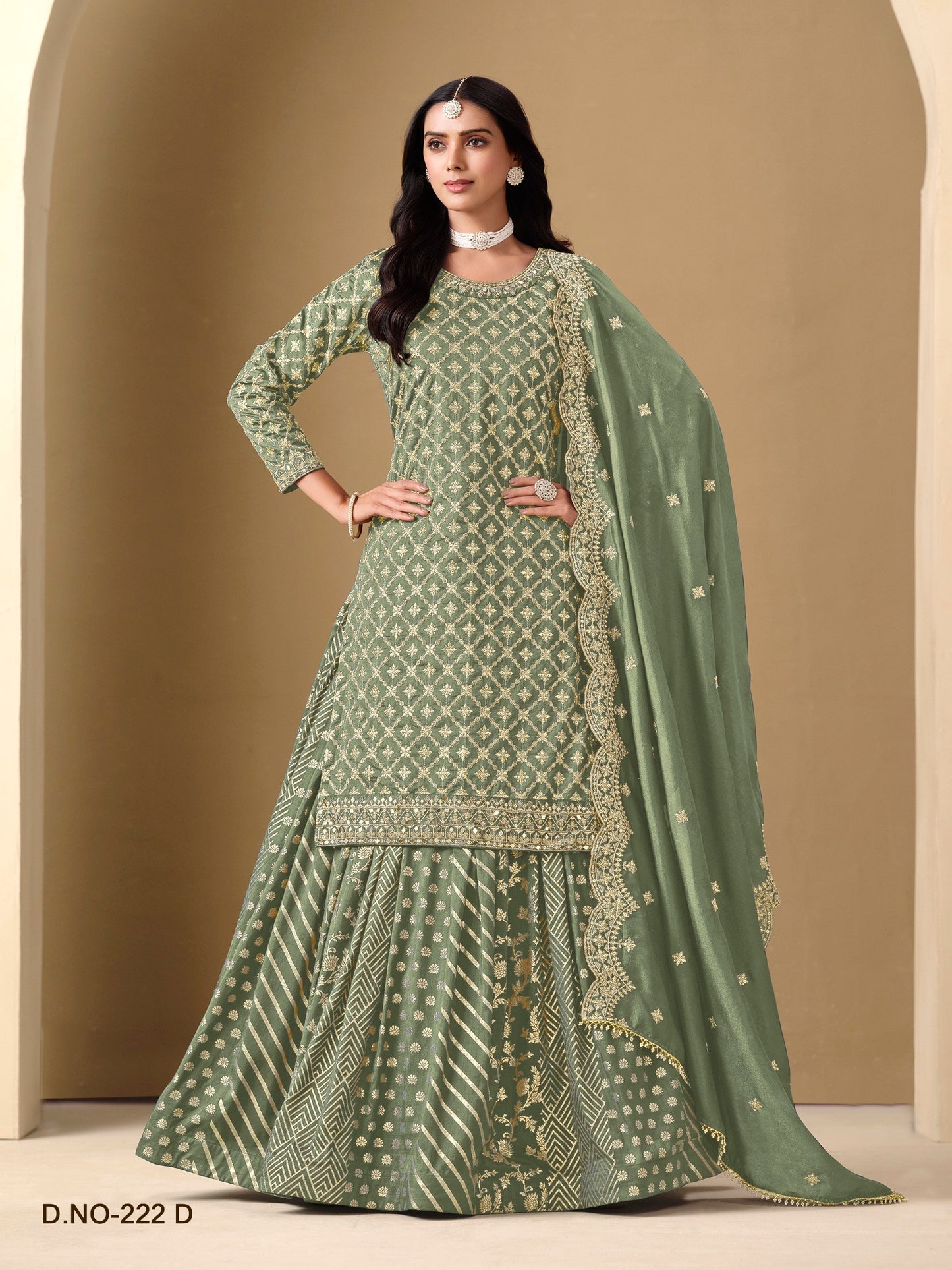 Anaita Dark Magenta Embroidered Chinon Silk Stitched Sharara Suit