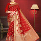 Vardha Crimson Red Woven Zari Floral Banarasi Saree | Swadesiicart