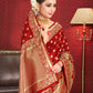 Vardha Crimson Red Woven Zari Floral Banarasi Saree | Swadesiicart