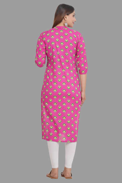 House of RP Women's Pink Cotton Floral Print Straight Kurta | Swadesiicart