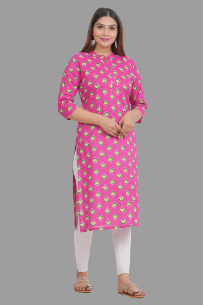 House of RP Women's Pink Cotton Floral Print Straight Kurta | Swadesiicart