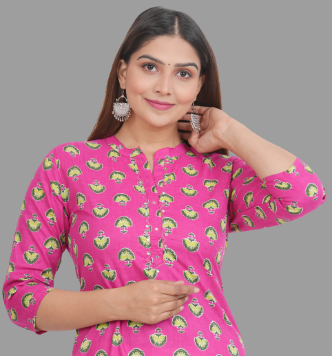 House of RP Women's Pink Cotton Floral Print Straight Kurta | Swadesiicart