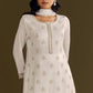 Anaita White Heavy Chinon Suit With Embroidery Bits Work