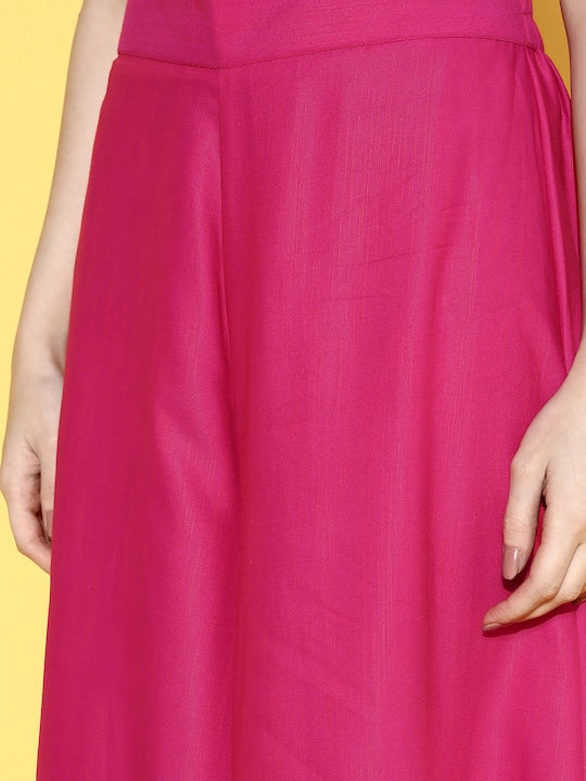 InWeave Women's Fuchsia Blue Brocade Mughal Shaan Kurta Palazzo Set - Swadesiicart