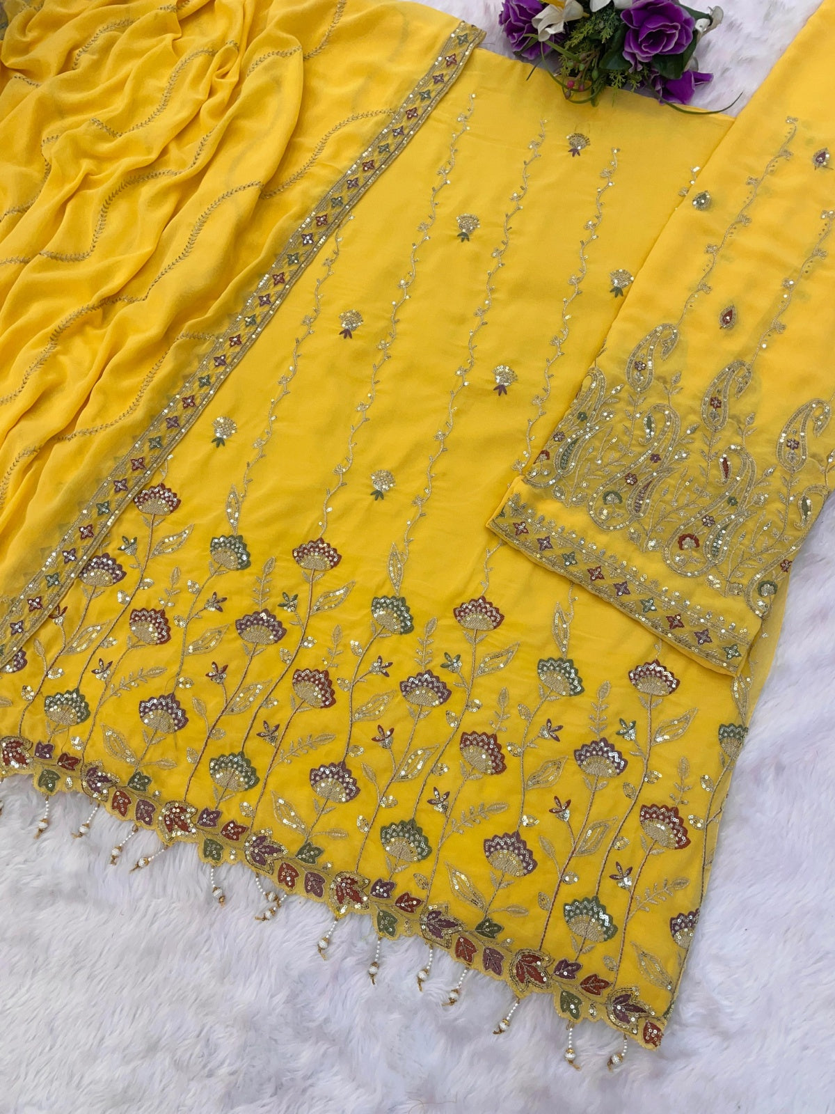 Anaita Yellow Heavy Fox Georgette Suit With Embroidery Work