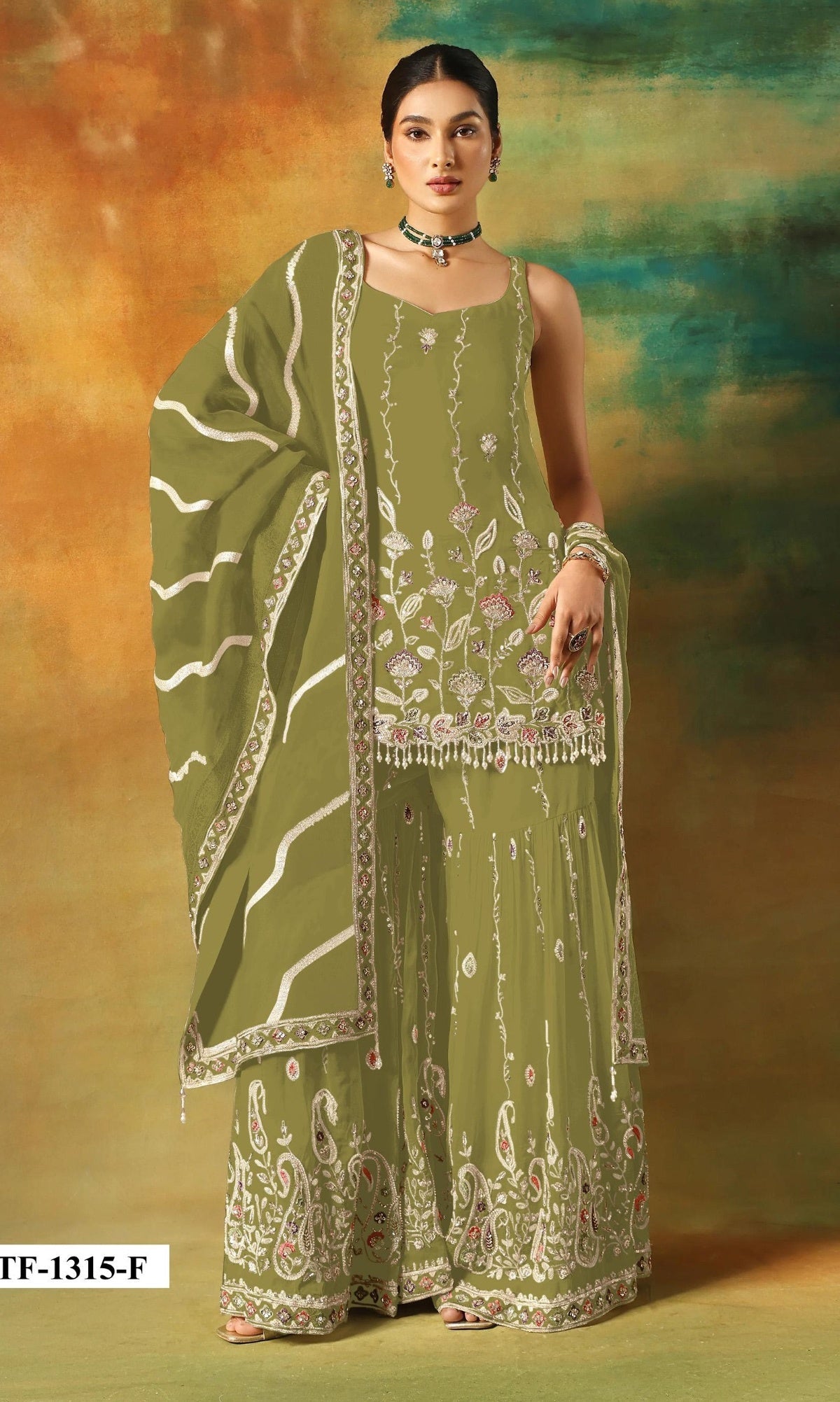 Anaita Parrot Green Heavy Fox Georgette Suit With Embroidery Work