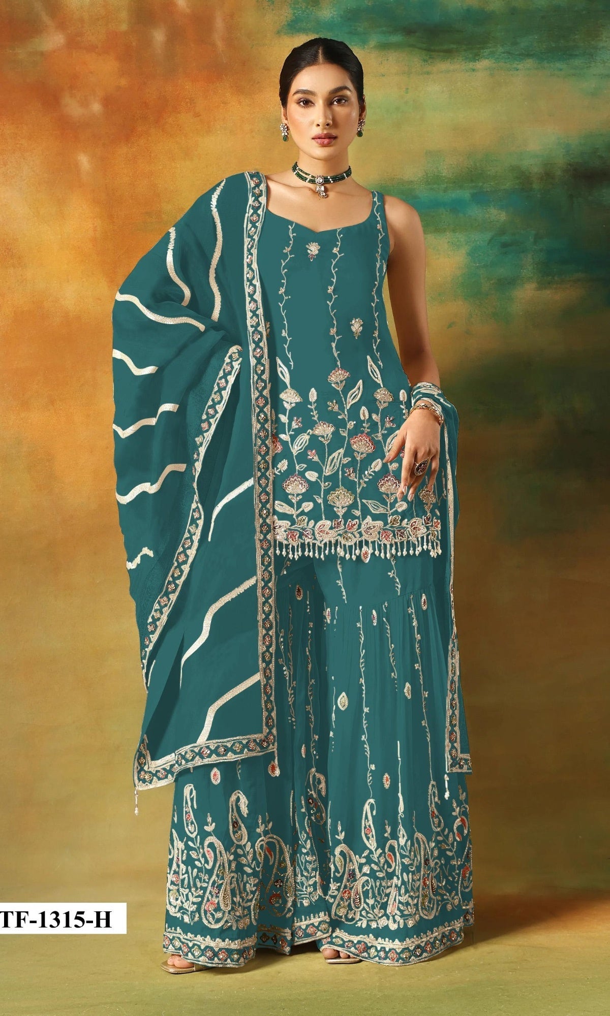Anaita Teal Blue Heavy Fox Georgette Suit With Embroidery Work