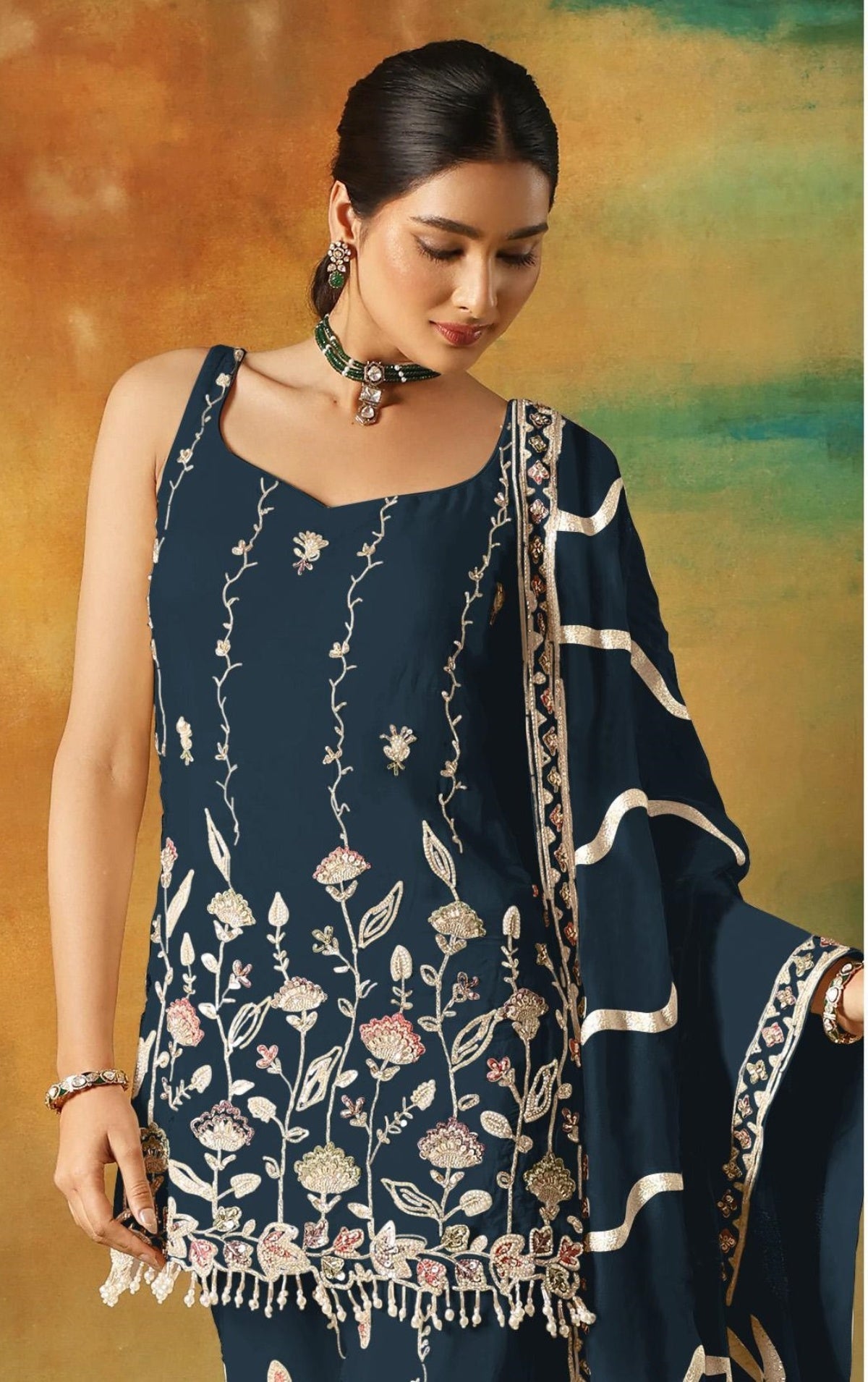 Anaita Navy Heavy Fox Georgette Suit With Embroidery Work