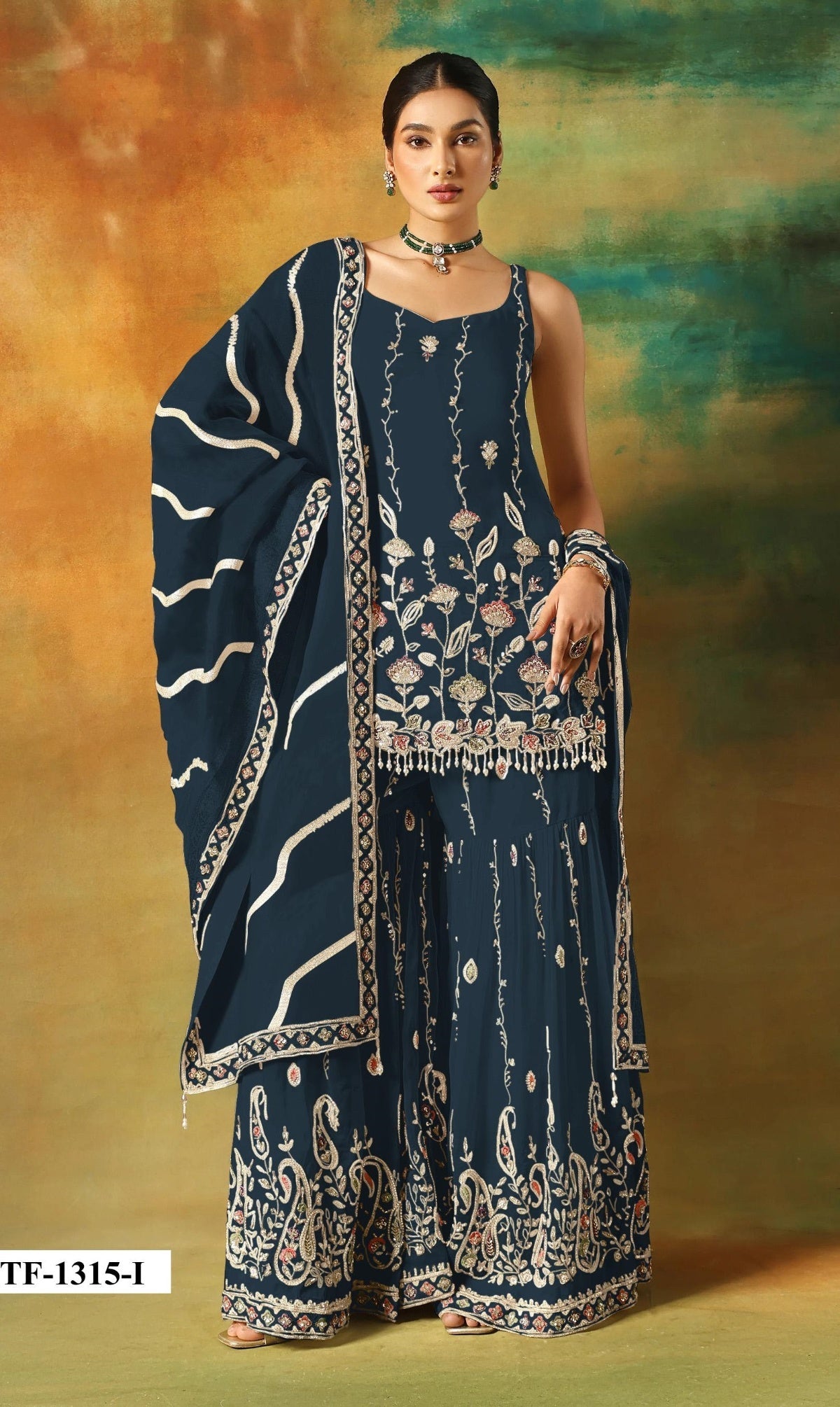 Anaita Navy Heavy Fox Georgette Suit With Embroidery Work