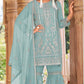 Anaita Sky Blue Nylon Organza Suit With Embroidery & Mirror Work