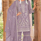 Anaita Lavender Nylon Organza Suit With Embroidery & Mirror Work
