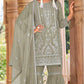 Anaita Sea Green Nylon Organza Suit With Embroidery & Mirror Work
