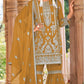 Anaita Gold Nylon Organza Suit With Embroidery & Mirror Work