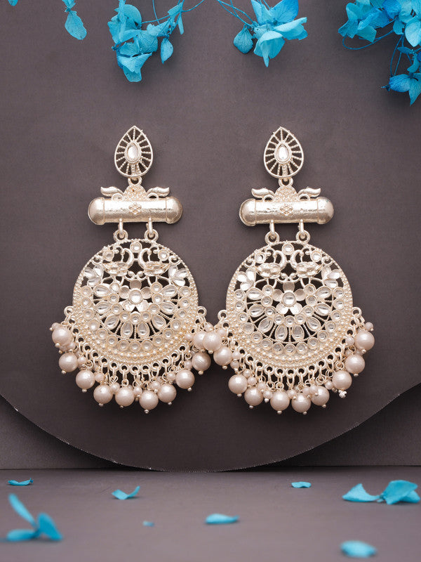 Tehzeeb Creations Brass Gold-Polished Silver, Gold, White Jewel Earrings | Swadesiicart
