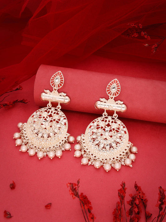 Tehzeeb Creations Brass Gold-Polished Silver, Gold, White Jewel Earrings | Swadesiicart