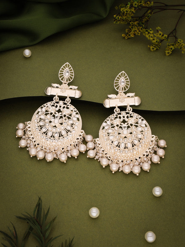 Tehzeeb Creations Brass Gold-Polished Silver, Gold, White Jewel Earrings | Swadesiicart
