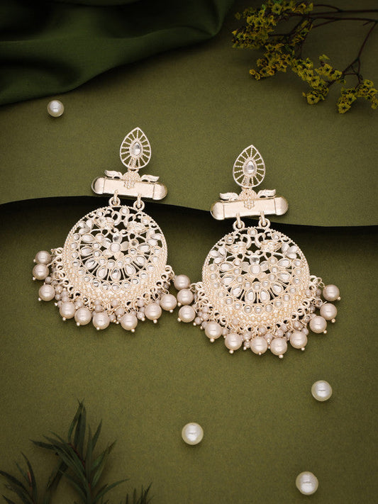 Tehzeeb Creations Brass Gold-Polished Silver, Gold, White Jewel Earrings | Swadesiicart