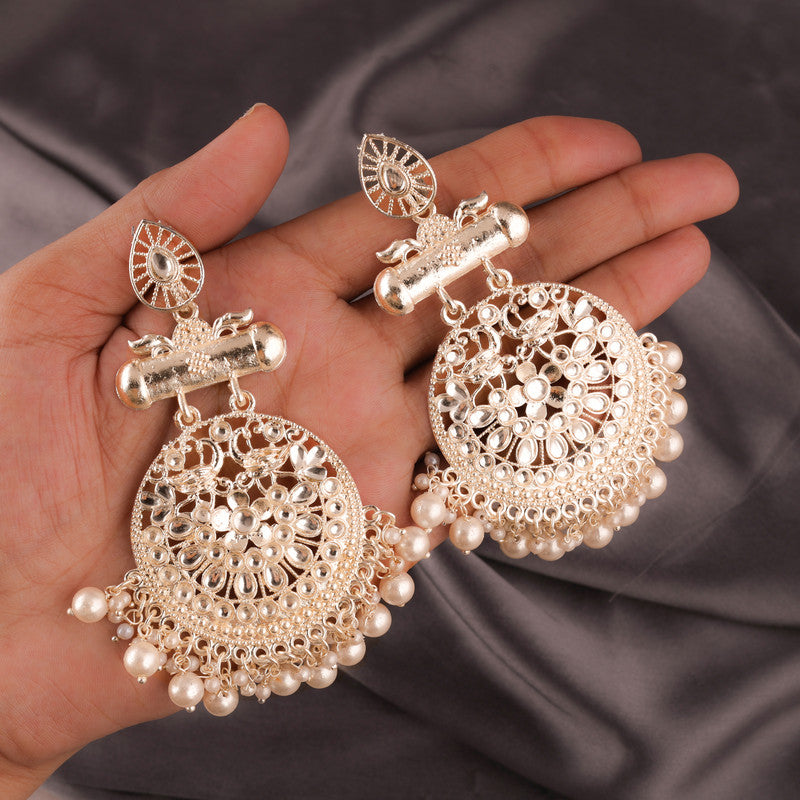 Tehzeeb Creations Brass Gold-Polished Silver, Gold, White Jewel Earrings | Swadesiicart