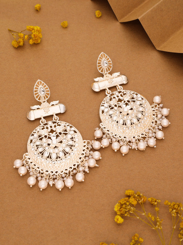 Tehzeeb Creations Brass Gold-Polished Silver, Gold, White Jewel Earrings | Swadesiicart