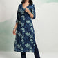 Vishudh Floral Printed V-Neck Cotton Straight Kurta - Swadesiicart
