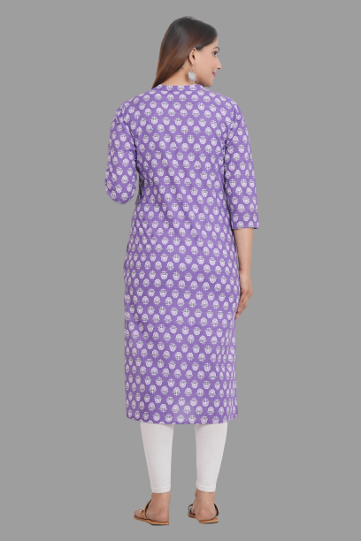House of RP Women's Purple Cotton Floral Print Straight Kurta | Swadesiicart