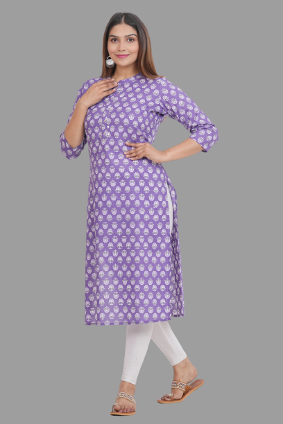 House of RP Women's Purple Cotton Floral Print Straight Kurta | Swadesiicart