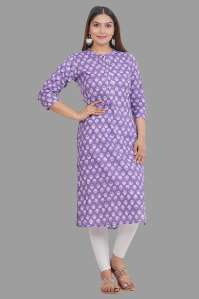 House of RP Women's Purple Cotton Floral Print Straight Kurta | Swadesiicart